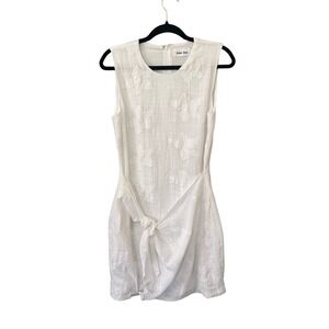 NWT Line + Dot White Floral Embroidered Mini Dress Womens Large with Tie Front